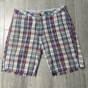 Olde School Brand Flat Front Cotton Chino Shorts Blue Red Plaid Men's Size 36